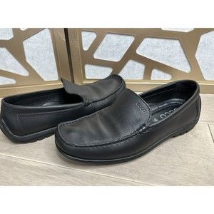 Ecco Shoe Mens 44 EU 10 10.5 Black Leather Driving Loafer Moc Toe Slip On Shoes